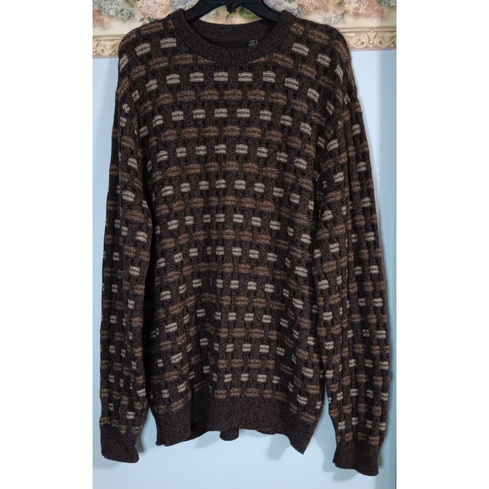 Bill Blass XLT Brown Basket Weave Classic Vintage Grandpa Event Occasion Sweater